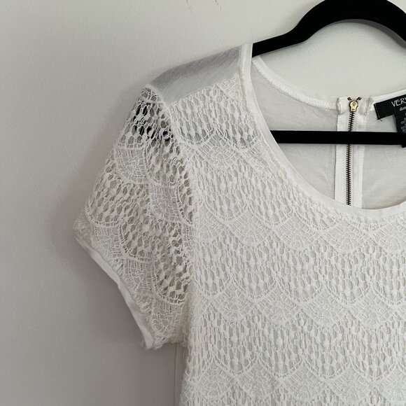 Verve Ami Women's Large White Lace Scoop Neck T-Shirt - Picture 2 of 6